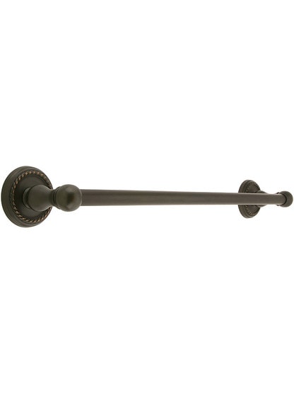 18 inch Brass Towel Bar with Rope Rosettes in Oil Rubbed Bronze.